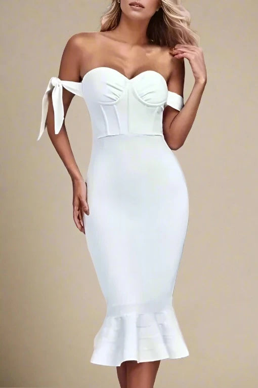 Midi dresses with wrap - around skirts for a customizable fitHunter Bandage Midi Dress - Pearl White