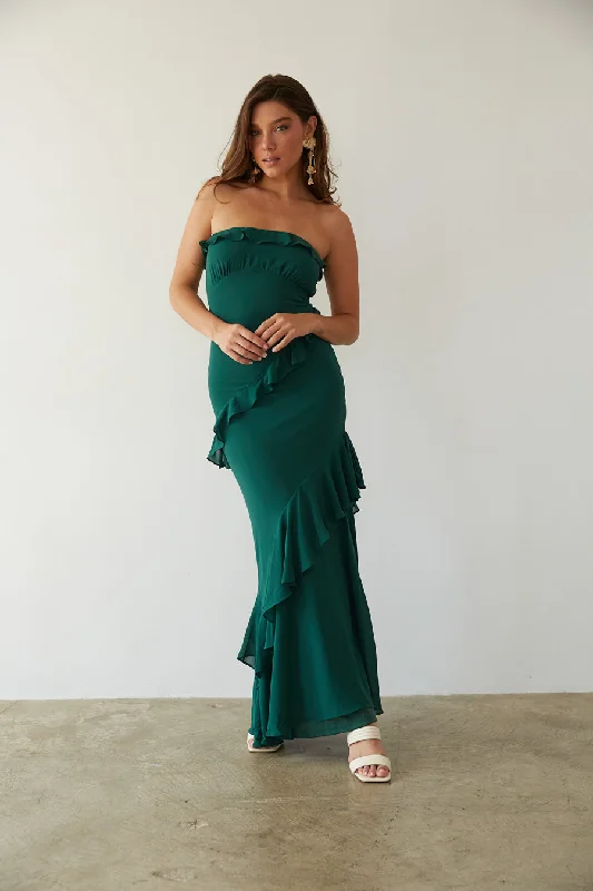 Midi dresses with ruffled hems for a romantic date nightJana Strapless Ruffle Open Back Maxi Dress
