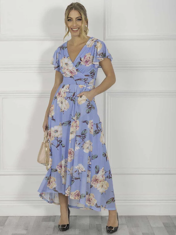 Midi dresses with ruffled sleeves for a more feminine and voluminous lookJolie Moi Eliza Dip Hem Mesh Maxi Dress, Blue Floral