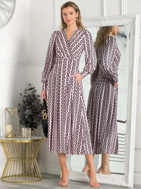 Midi dresses with pleated skirts for a timeless and elegant appealJolie Moi Nancy Long Sleeve Maxi Dress, Pink Geo
