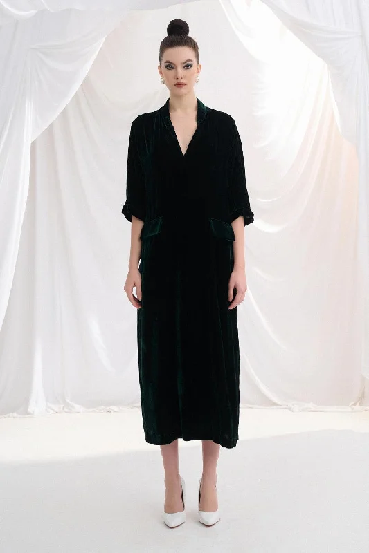 Midi dresses with ruched sleeves for a more fitted and stylish arm lookKalla Shift V-Neck Velvet Midi Dress
