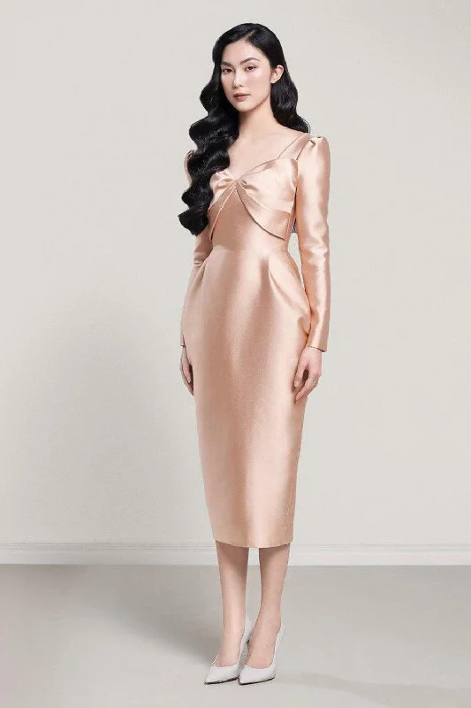 Midi dresses with embroidered accents for a unique and detailed designLa Verne Pegged Long Sleeved Taffeta Midi Dress