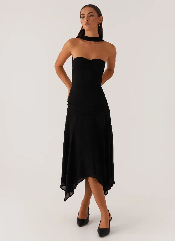 Sleeveless midi dresses with lace details for summer weddingsLeto Chiffon Midi Dress - Black