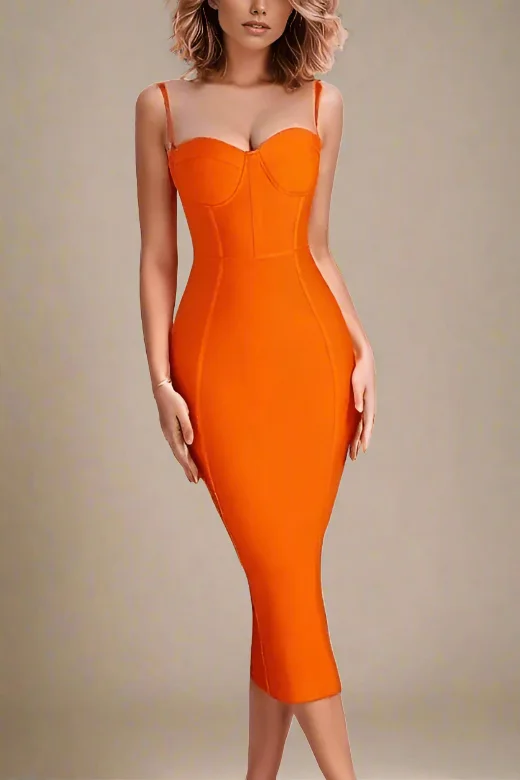 Sheath midi dresses with beaded embellishments for a formal occasionLina Bandage Midi Dress - Apricot Orange