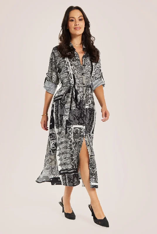 Midi dresses with ruffled sleeves for a more feminine and voluminous lookLiquorish Scarf Print Button Through Shirt Dress