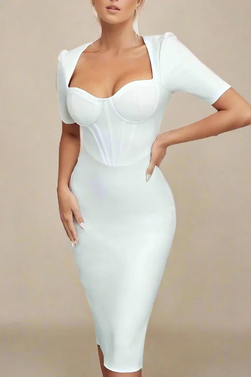 Midi dresses with polka dot prints for a playful summer outfitLola Short Sleeve Bodycon Midi Dress - Pearl White Midi dresses with polka dot prints for a playful summer outfitLola Short Sleeve Bodycon Midi Dress - Pearl White