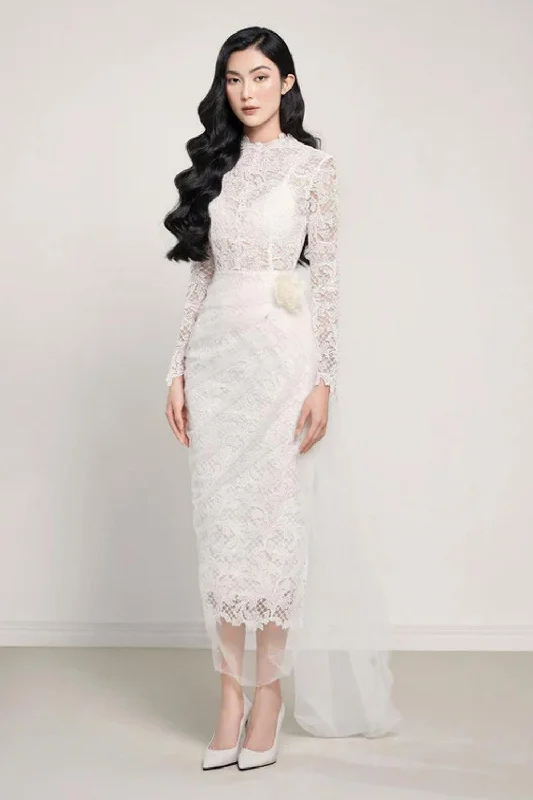 Midi dresses with abstract art prints for an artistic statementLouvre Pencil Long Sleeved Lace Midi Dress