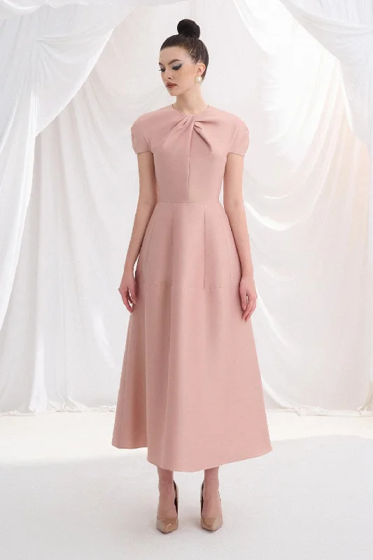 Midi dresses with metallic threads for a glamorous evening eventMacy A-line Round Neck Taffeta Midi Dress