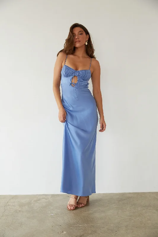 Midi dresses with button - down skirts for a unique and functional designMisty Open Back Cutout Satin Maxi Dress