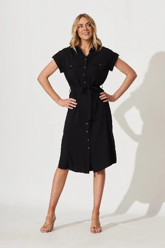 Midi dresses with animal prints for a bold and confident appearanceNirvana Midi Shirt Dress In Black