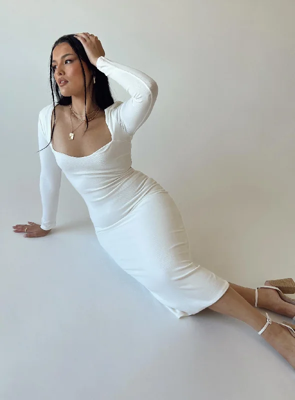 Midi dresses with side slits for a sexy and elegant appearanceNolan Midi Dress White Midi dresses with side slits for a sexy and elegant appearanceNolan Midi Dress White
