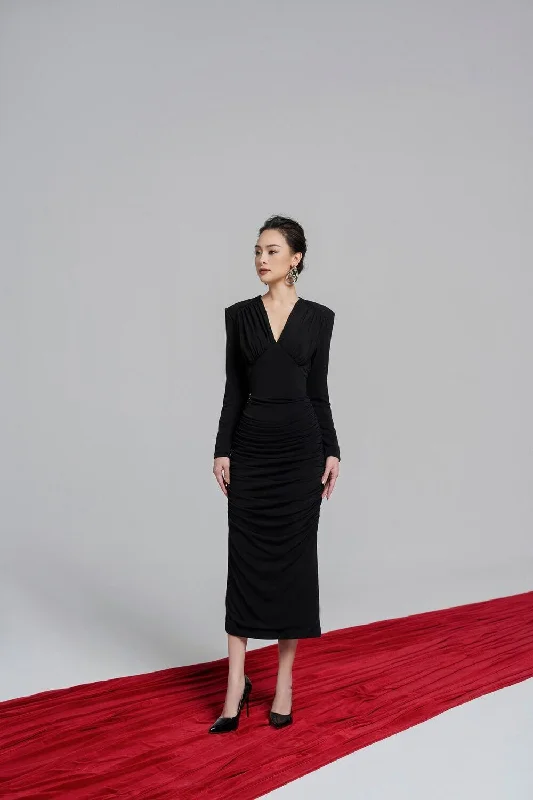 Midi dresses with embroidered accents for a unique and detailed designPetra Sheath Long Sleeved Taffeta Dress