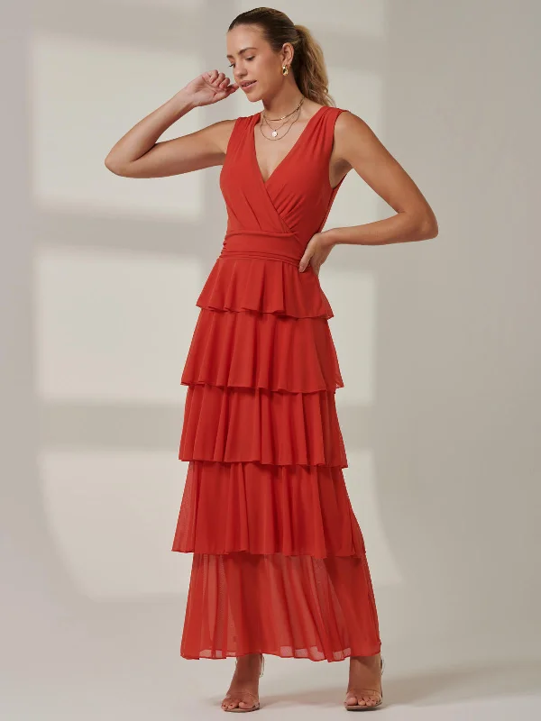 Midi dresses with denim fabric for a casual yet stylish day outPlain Tiered Mesh Maxi Dress, Dark Orange Midi dresses with denim fabric for a casual yet stylish day outPlain Tiered Mesh Maxi Dress, Dark Orange