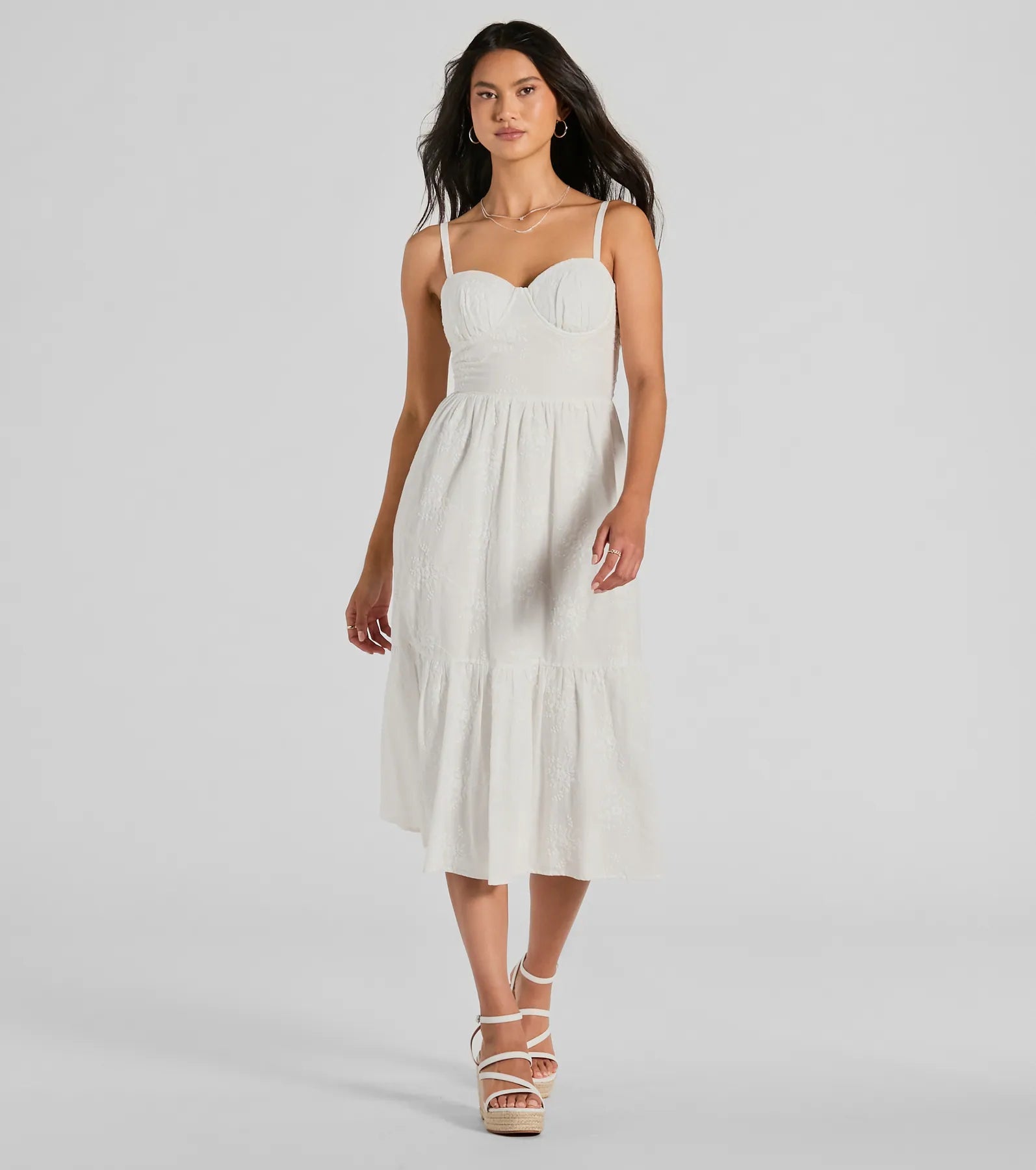 Sleeveless midi dresses with lace details for summer weddingsPlayful Summer Sweetheart Ruffled Eyelet Midi Dress Sleeveless midi dresses with lace details for summer weddingsPlayful Summer Sweetheart Ruffled Eyelet Midi Dress