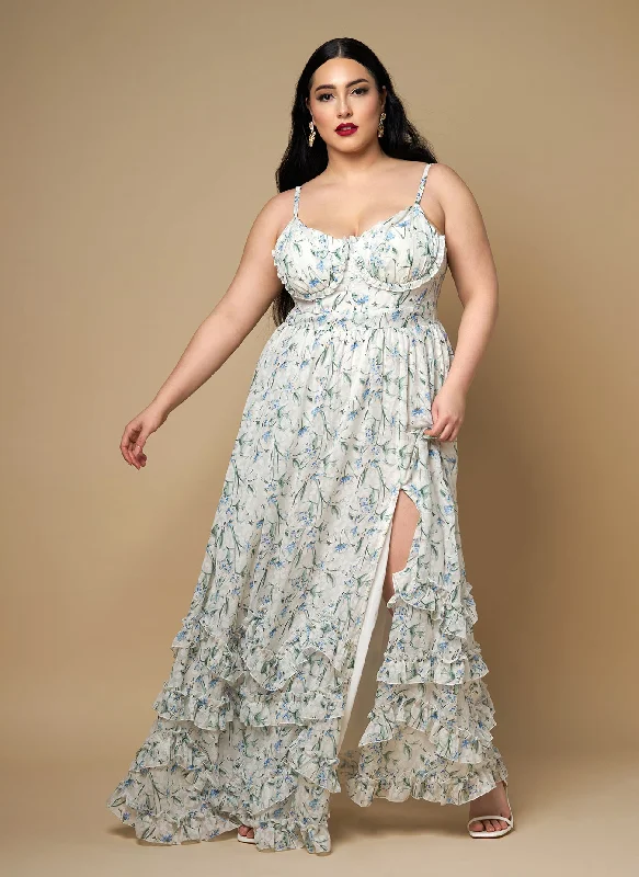 Midi dresses with one - shoulder designs for a modern and asymmetric styleHyacinth Floral Tiered Maxi Skater Dress