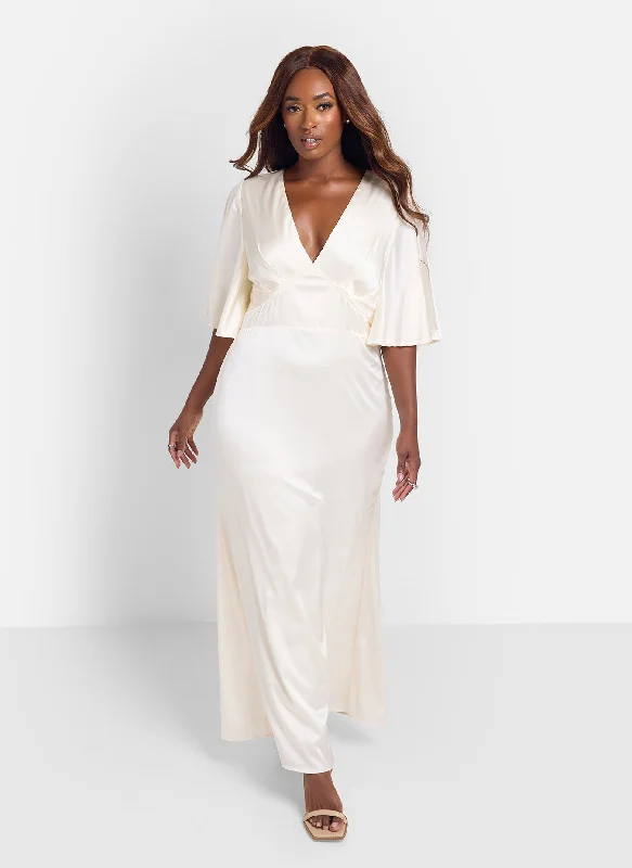 Sheath midi dresses with beaded embellishments for a formal occasionHydrangea Satin Flutter Sleeve Maxi Slip Dress