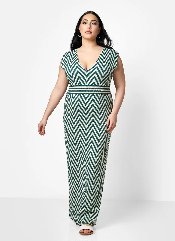Midi dresses with keyhole backs for a flirty and unexpected detailRachida Knit Chevron V Neck Bodycon Dress