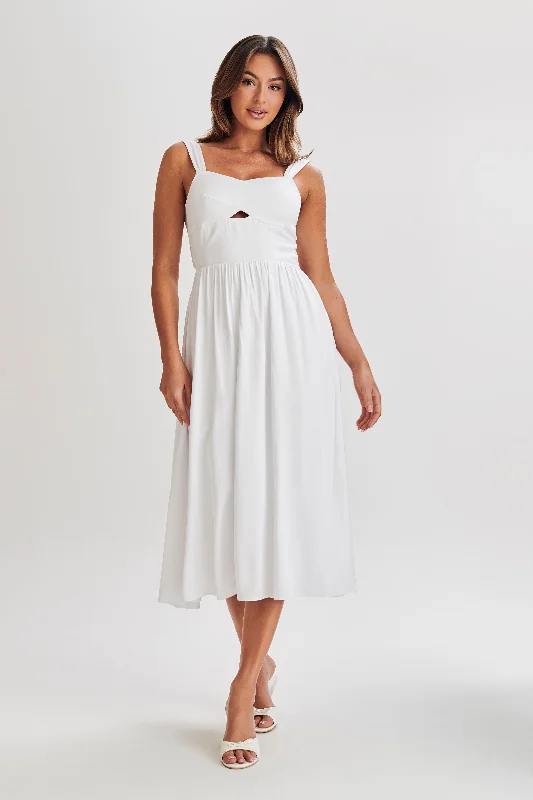 A - line midi dresses with floral prints for spring brunchesThandi Midi Dress With Back Tie - White A - line midi dresses with floral prints for spring brunchesThandi Midi Dress With Back Tie - White