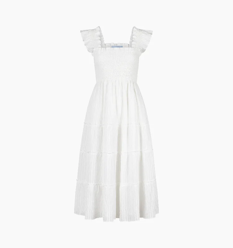 Midi dresses with mesh inserts for a trendy and breathable optionThe Ellie Nap Dress - White Tonal Seersucker