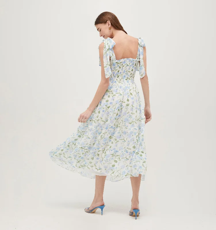 Midi dresses with abstract art prints for an artistic statementThe Ribbon Ellie Nap Dress - Blue Peony Bouquet Georgette Midi dresses with abstract art prints for an artistic statementThe Ribbon Ellie Nap Dress - Blue Peony Bouquet Georgette