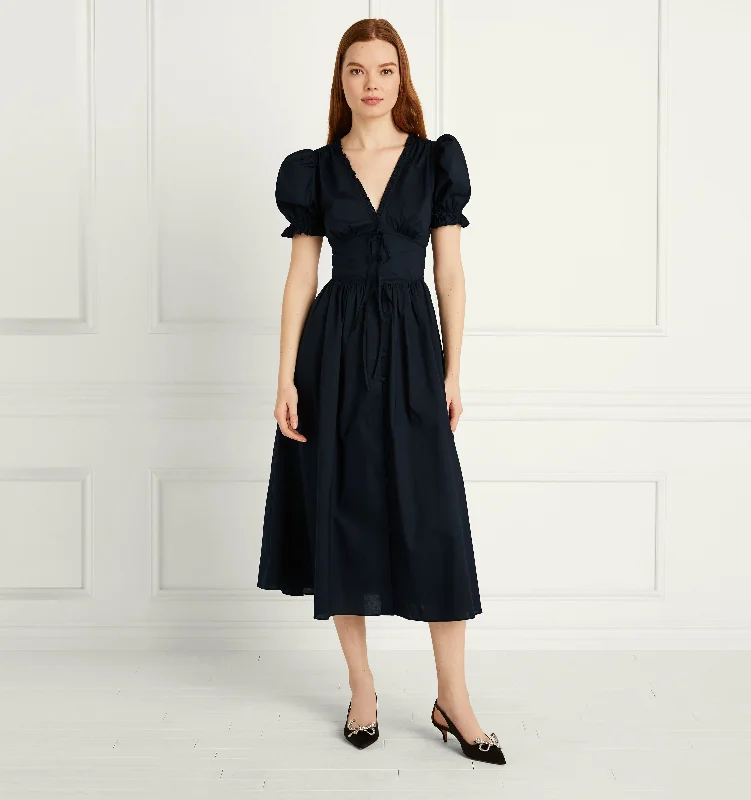 Midi dresses with bow accents for a sweet and charming lookThe Sabrina Dress - Black Cotton