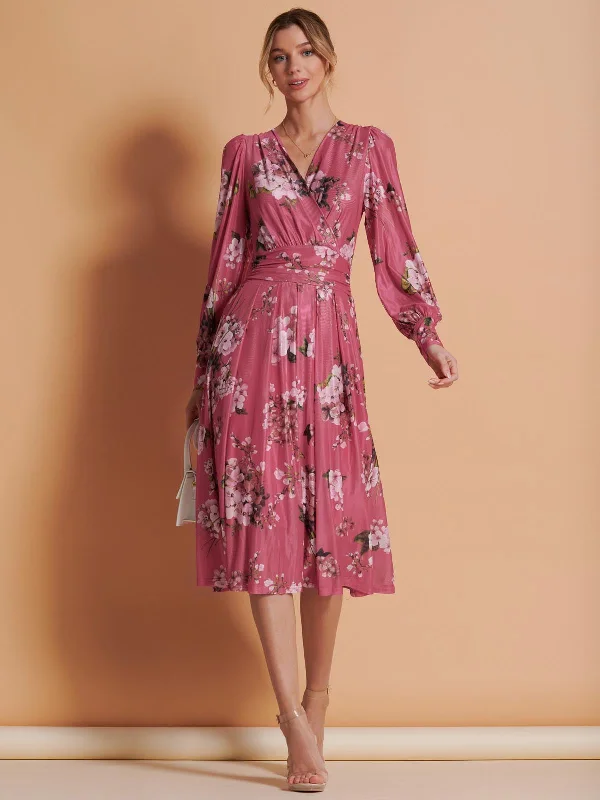 Midi dresses with off - the - shoulder necklines for a flirty lookVanessa Long Sleeve Mesh Midi Dress, Purple Floral Midi dresses with off - the - shoulder necklines for a flirty lookVanessa Long Sleeve Mesh Midi Dress, Purple Floral