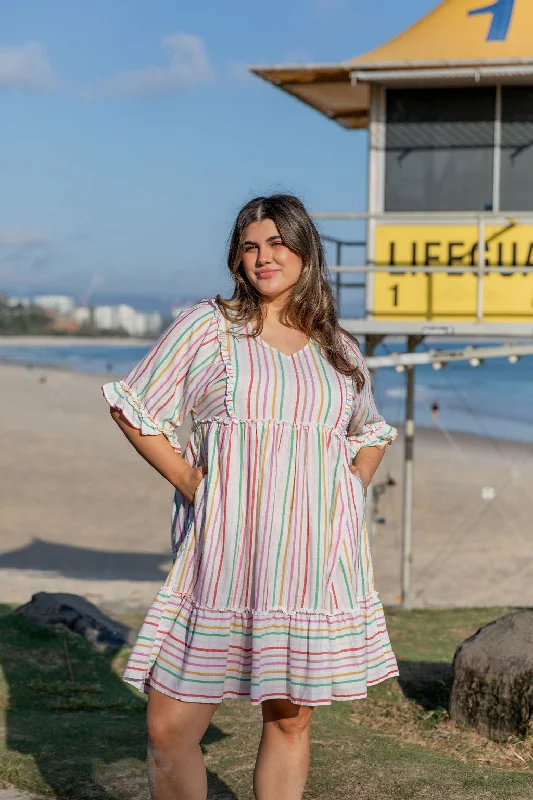 Midi dresses with pom - pom trims for a playful and festive lookAyla Colour Stripe Cotton Dress by Worthier Midi dresses with pom - pom trims for a playful and festive lookAyla Colour Stripe Cotton Dress by Worthier