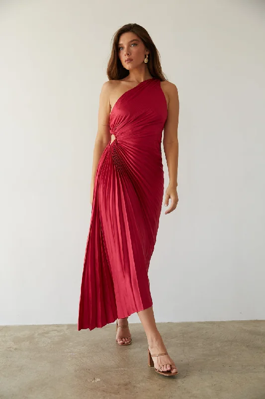 Midi dresses with lace - up fronts for a unique and adjustable styleZora One Shoulder Pleated Midi Dress
