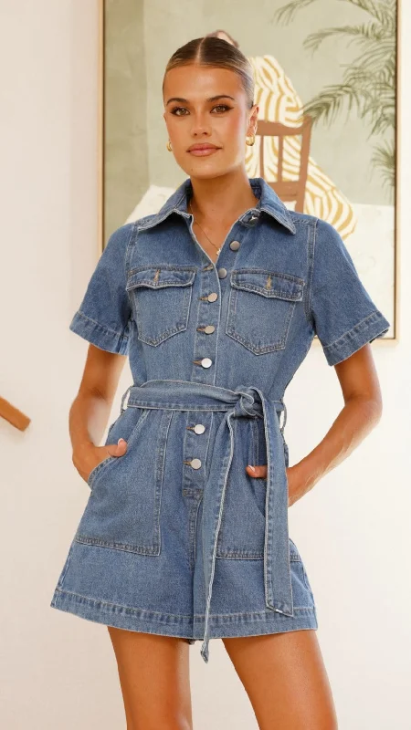 Men's Denim Button - Down Shirt with Roll - Up Cuffs for a Relaxed Summer VibeEmma Playsuit - Denim Men's Denim Button - Down Shirt with Roll - Up Cuffs for a Relaxed Summer VibeEmma Playsuit - Denim