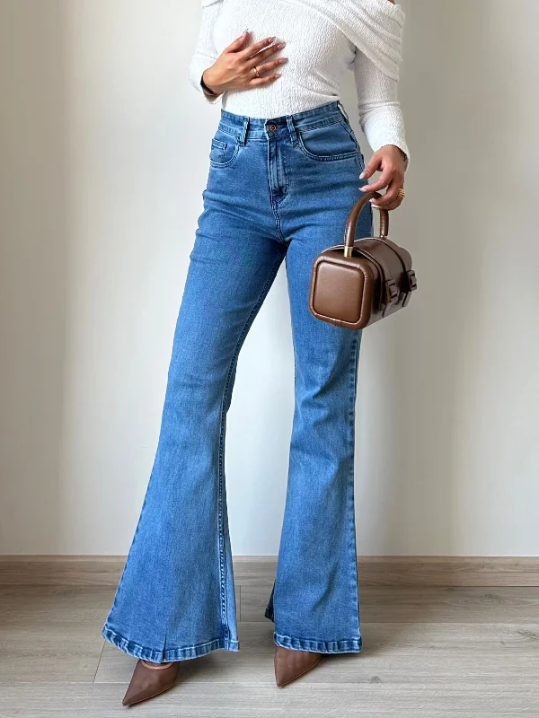 Men's Denim Shirt with a Hidden Pocket for Valuables for Travel ConvenienceLight Blue Wash Flare Slit Bootleg Jeans Men's Denim Shirt with a Hidden Pocket for Valuables for Travel ConvenienceLight Blue Wash Flare Slit Bootleg Jeans