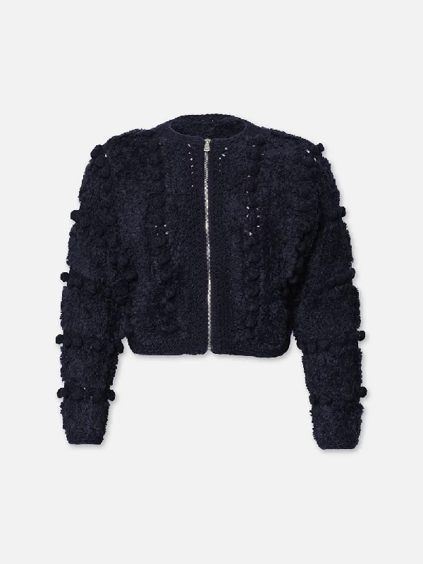 Slim Fit Men's Dark Wash Denim Shirt with Pearl Snap Buttons for a Western StylePom Pom Cardi -- Navy Slim Fit Men's Dark Wash Denim Shirt with Pearl Snap Buttons for a Western StylePom Pom Cardi -- Navy