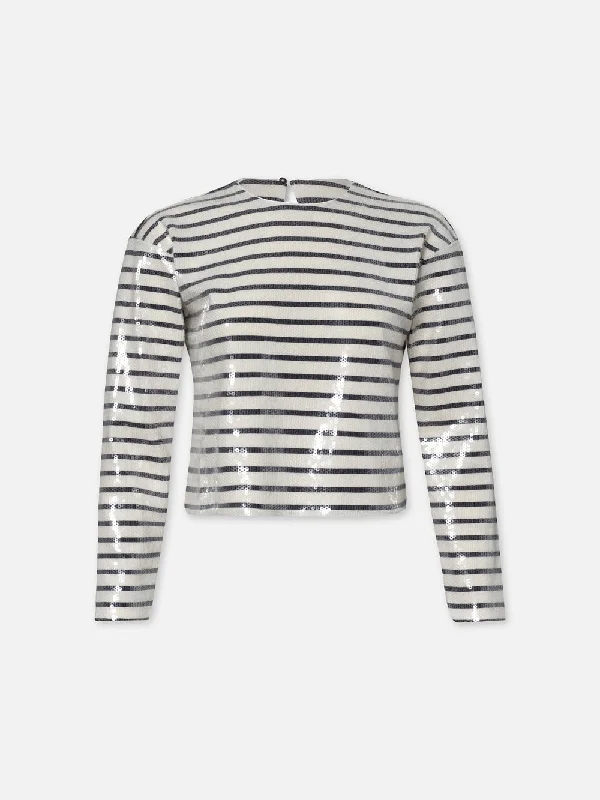 Men's Denim Long - Sleeve Shirt with a Checkered Placket for a Country - Inspired LookStriped Sequin Top -- Navy Multi Men's Denim Long - Sleeve Shirt with a Checkered Placket for a Country - Inspired LookStriped Sequin Top -- Navy Multi