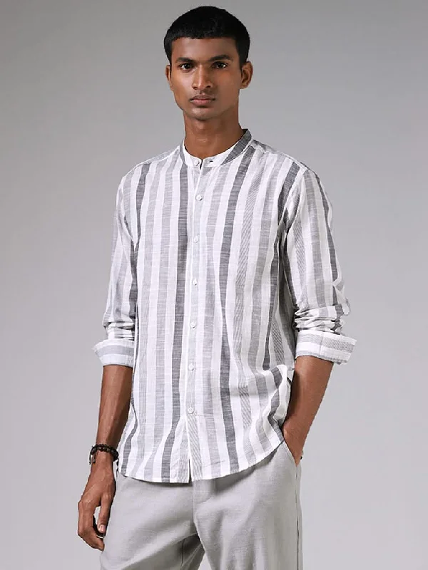 Women's pants for family gatherings Embroidered women jeans with intricate patterns ETA Grey Striped Cotton Resort-Fit Shirt