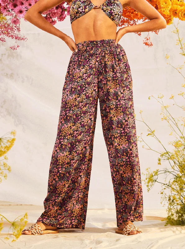 Women's hand - made artisanal pants Acid - wash women jeans with a retro finish Forever And A Day Lightweight Pants - Anthracite Floral Daze