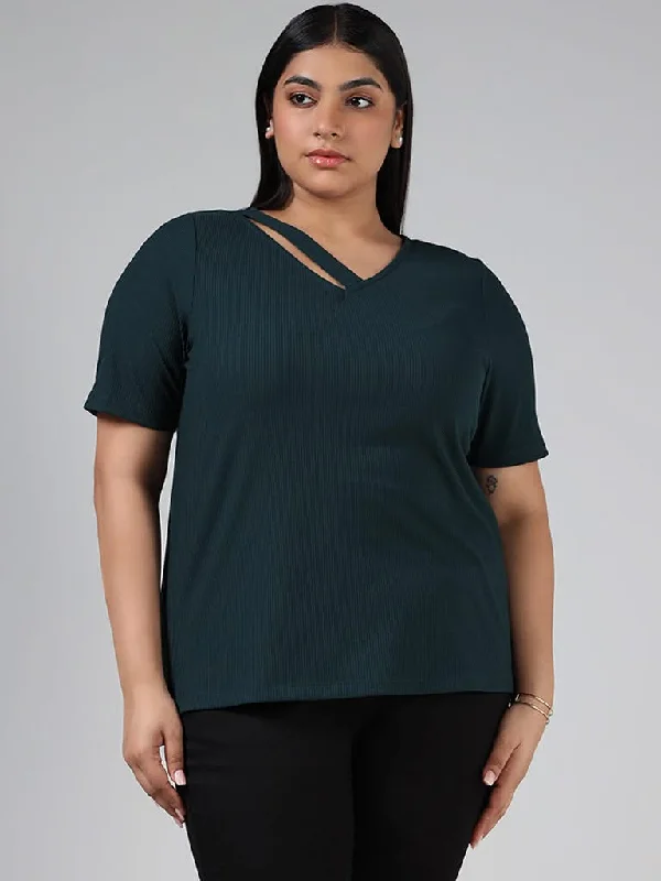 Women's spring - fresh floral pants Skinny women jeans with a form - fitting design Gia Bottle Green Cotton Cut Out Top Women's spring - fresh floral pants Skinny women jeans with a form - fitting design Gia Bottle Green Cotton Cut Out Top
