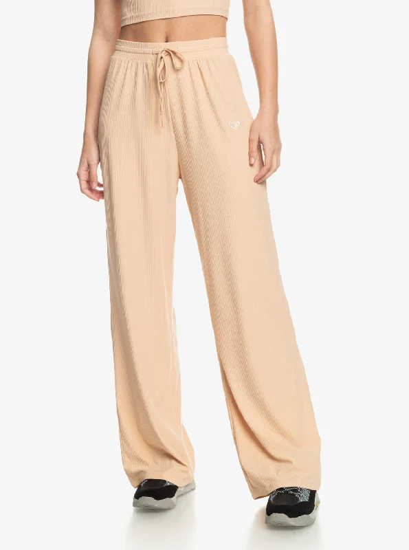 Women's pants for gym workouts Light - wash women jeans for a fresh and summery appearance Rise & Vibe Rib Wide Leg Pants - Toasted Almond