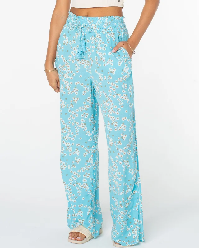 Women's linen summer pants High - rise flare women jeans for a 70s - inspired look Tropical Rhythm Wide Leg Beach Pants - Maui Blue Margarita