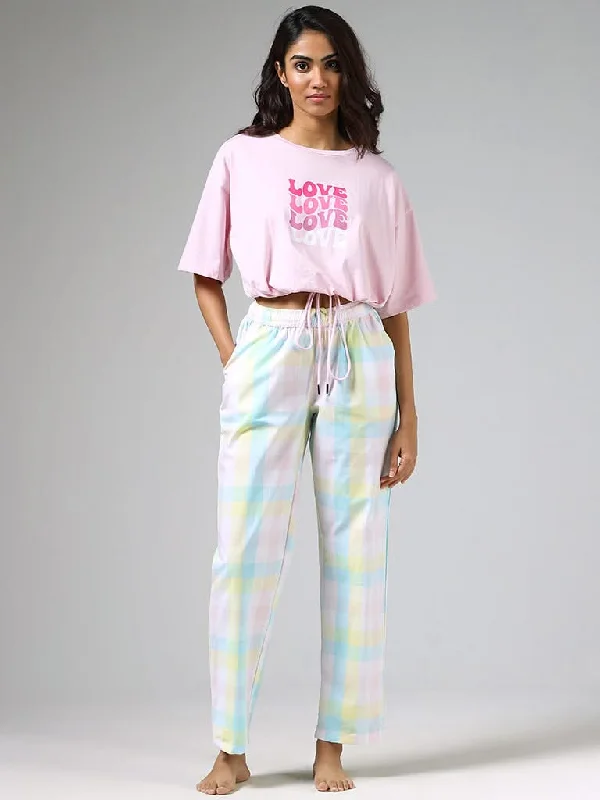 Women's one - piece jumpsuit pants Embroidered women jeans with intricate patterns Wunderlove Multi-coloured Tartan Checked Pyjamas