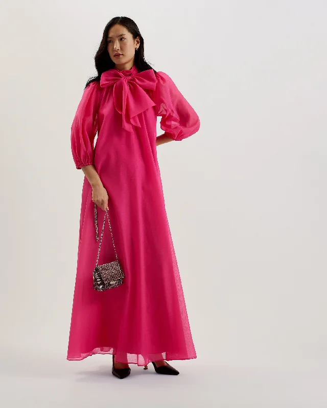 Maxi dresses with pom - pom trims for a playful and festive lookAdaifi Sheer Organza Tie Neck Maxi Dress Brt-Pink Maxi dresses with pom - pom trims for a playful and festive lookAdaifi Sheer Organza Tie Neck Maxi Dress Brt-Pink