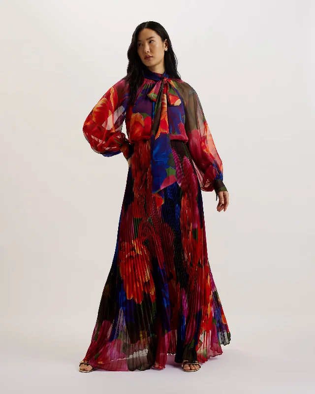 Sequined maxi dresses for formal evening galasAdanie Floral Tie Neck Pleated Maxi Dress Multicol Sequined maxi dresses for formal evening galasAdanie Floral Tie Neck Pleated Maxi Dress Multicol
