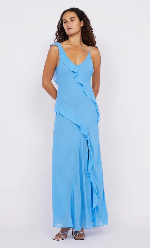 Maxi dresses with a pleated skirt for a timeless and elegant appearanceAIDA FRILL DRESS - AZURE Maxi dresses with a pleated skirt for a timeless and elegant appearanceAIDA FRILL DRESS - AZURE