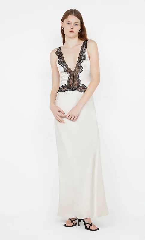 Animal print maxi dresses for a statement - making outfitALLEGRA LACE TRIM DRESS - SAND/BLACK