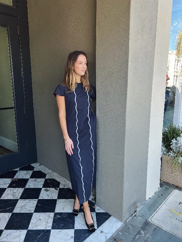 Strapless maxi dresses for a beachside vacationAnne Maxi Dress With Scallop Navy Final Sale