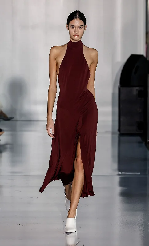 Maxi dresses with a criss - cross back for a flirty and unique detailCASSIAN RACER DRESS - DEEP PLUM
