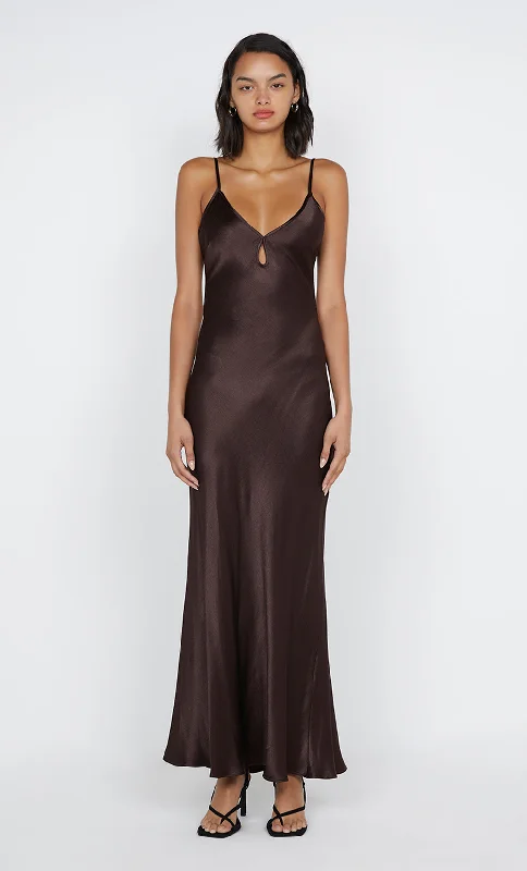 Maxi dresses with pom - pom trims for a playful and festive lookCEDAR CITY MAXI DRESS - DARK CHOCOLATE