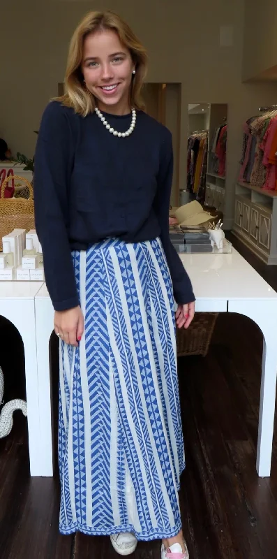Maxi dresses with embroidered floral motifs for a unique designHanley Midi Skirt Blue and White Woven