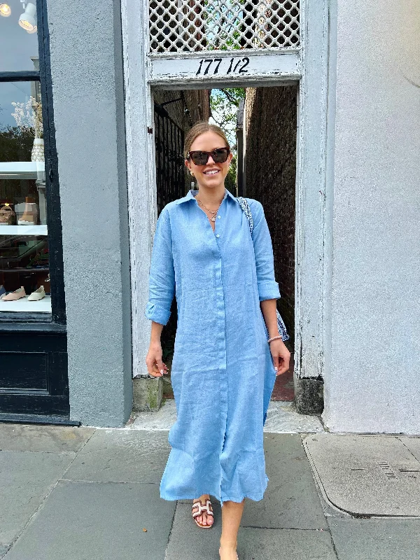 Polyester maxi dresses for easy - care and durabilityElizabeth Maxi Dress Sky Blue Linen