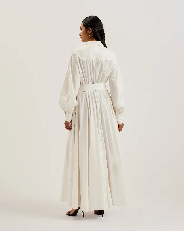 Satin maxi dresses with a high - low hem for a modern twistEne Button Down Maxi Shirt Dress With Belt White
