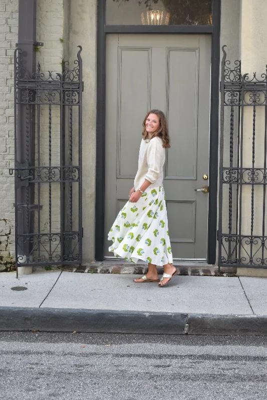 Maxi dresses with a cinched waist for a defined silhouetteFiona Midi Skirt Apple Green Floral Final Sale