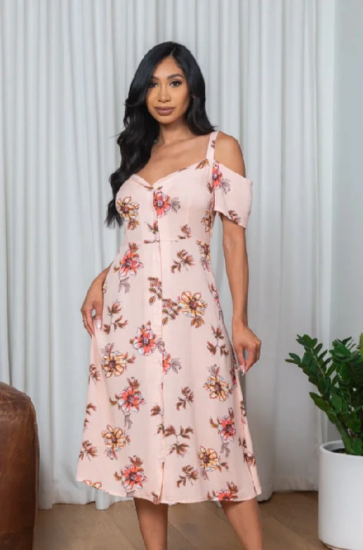 Velvet maxi dresses with long sleeves for winter weddingsFloral Printed Open Shoulder Button Down Maxi Dress  (171394)
